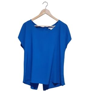 Max Studio Women's Short Sleeve Top Button Back Cobalt Blue Size Large